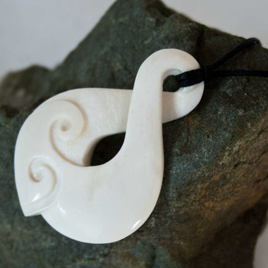 Hand Carved Twist Koru Duo Bone Pendant by Peter Mitchell Side