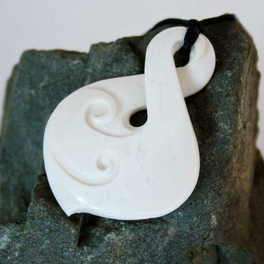 Hand Carved Twist Koru Duo Bone Pendant by Peter Mitchell Side