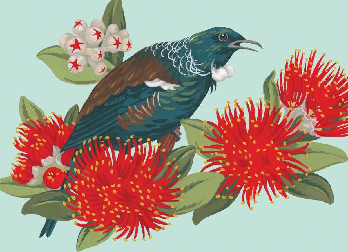 Tūī on Pohutukawa Lens & Screen Cloth by Tanya Wolfkamp