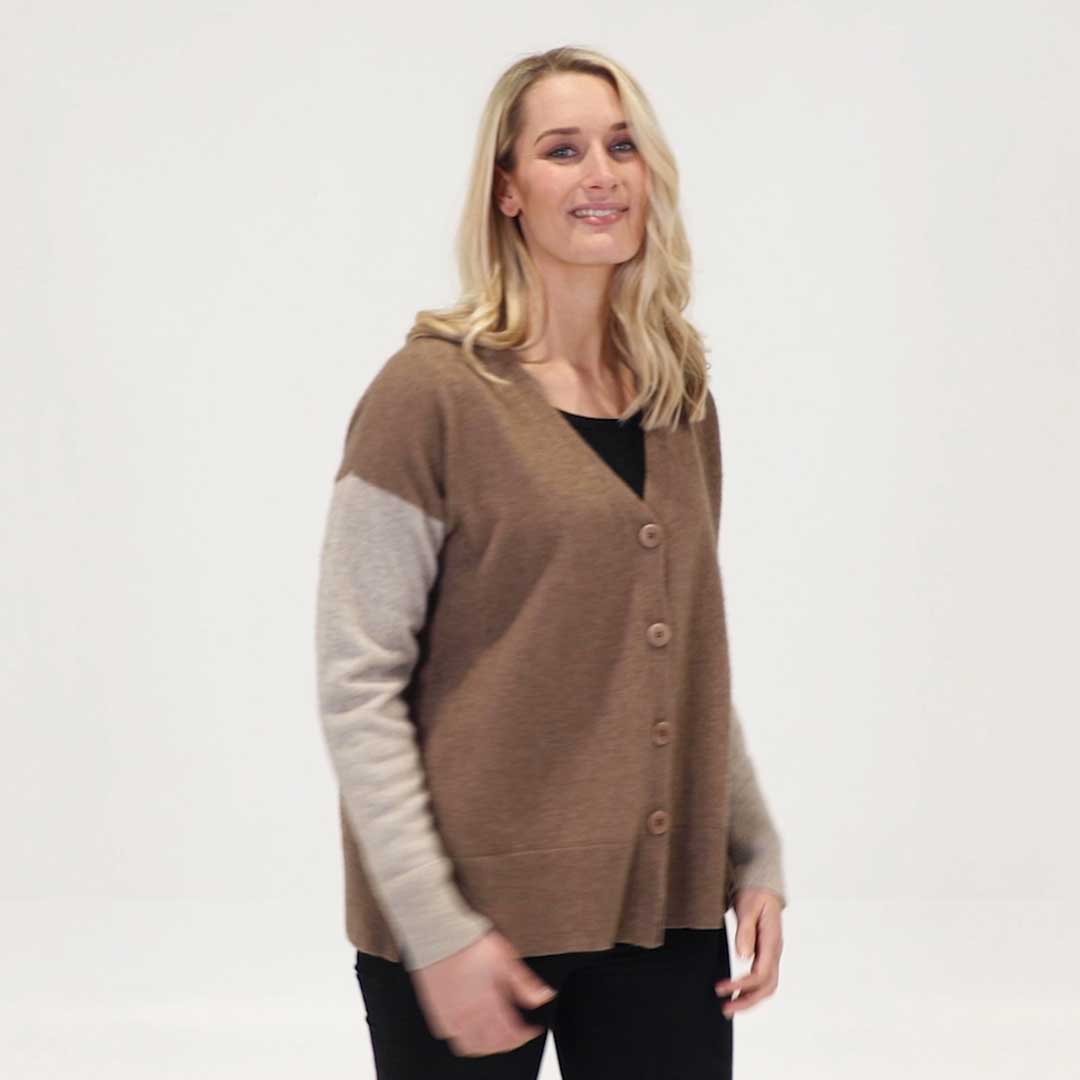 Native World Possum Merino Two Colour Relaxed Cardigan Mink