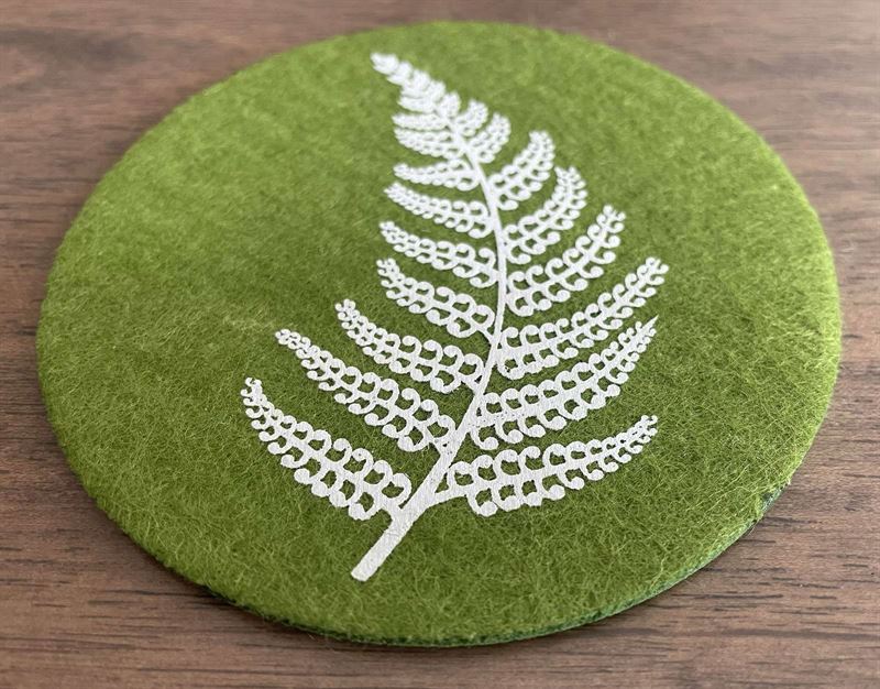 Ecofelt Coasters Silver Fern on Green Set of 4 by Jo Lupin