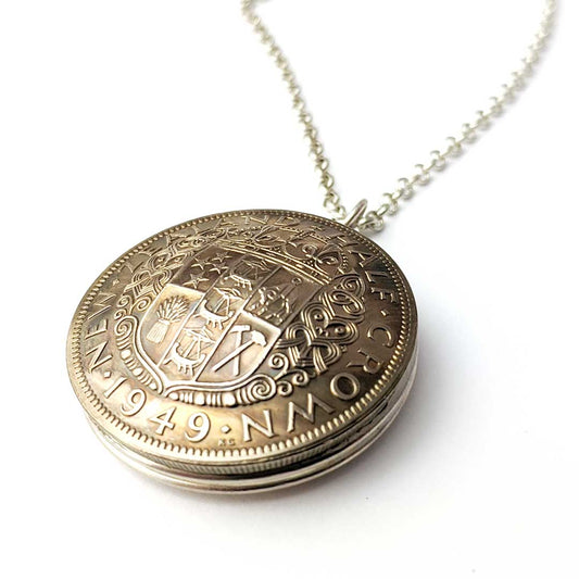 Silver New Zealand Half Crown Locket by Rainey Design Angle