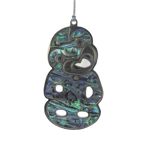 New Zealand Paua Shell Tiki and Paua Gem Christmas Decorations - Set of 3
