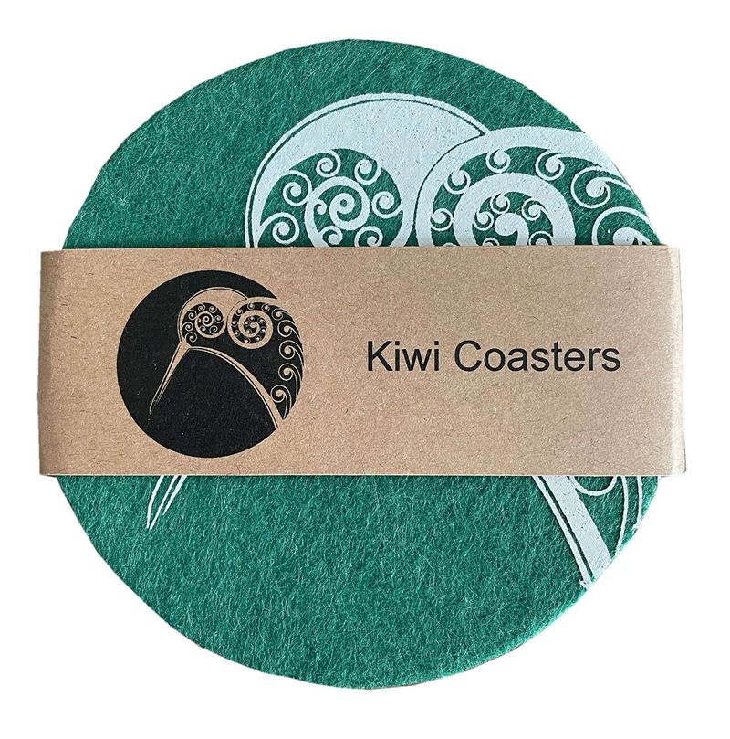 Ecofelt Coasters Kiwi on Green Set of 4 by Jo Luping