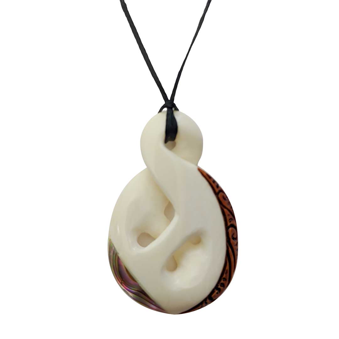 Bone Single Twist Pendant with Paua & Tea Stain