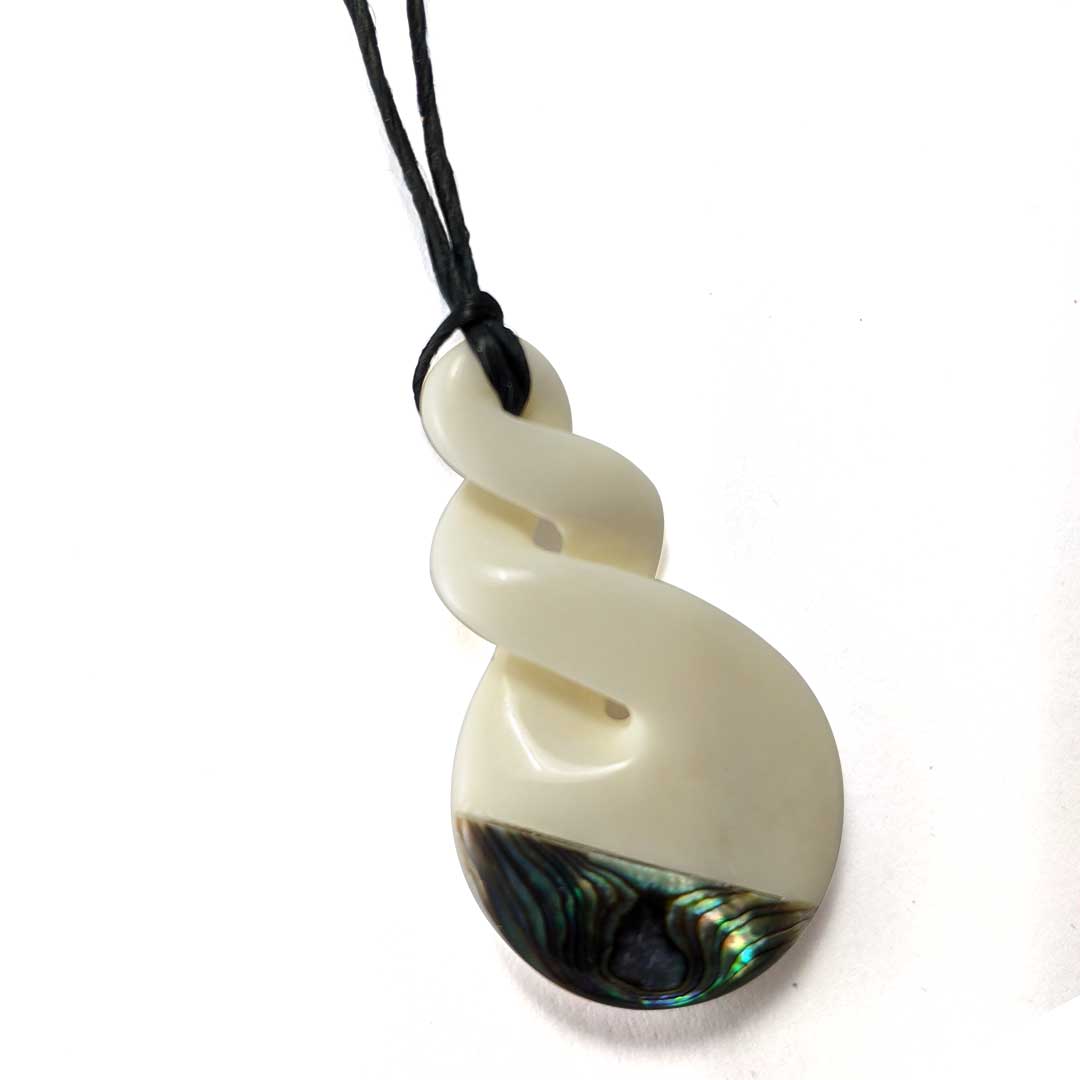 Bone Triple Twist Pendant with Paua Shell Angle