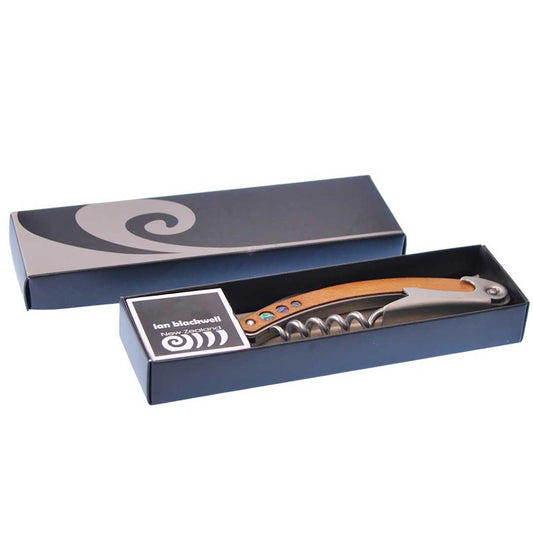 Kauri Paua Circle Corkscrew Bottle Opener Waiters Knife Black Box