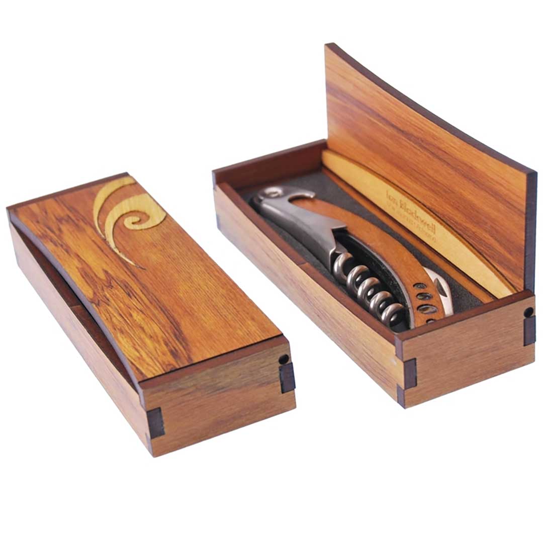 Kauri Paua Circle Corkscrew Bottle Opener Waiters Knife Rimu Box
