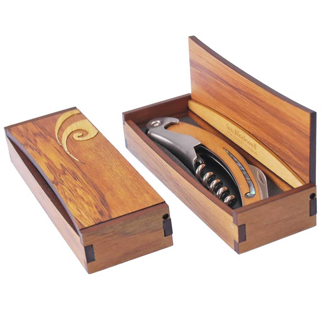 Kauri Paua Koru Corkscrew Bottle Opener Waiters Knife Rimu Box