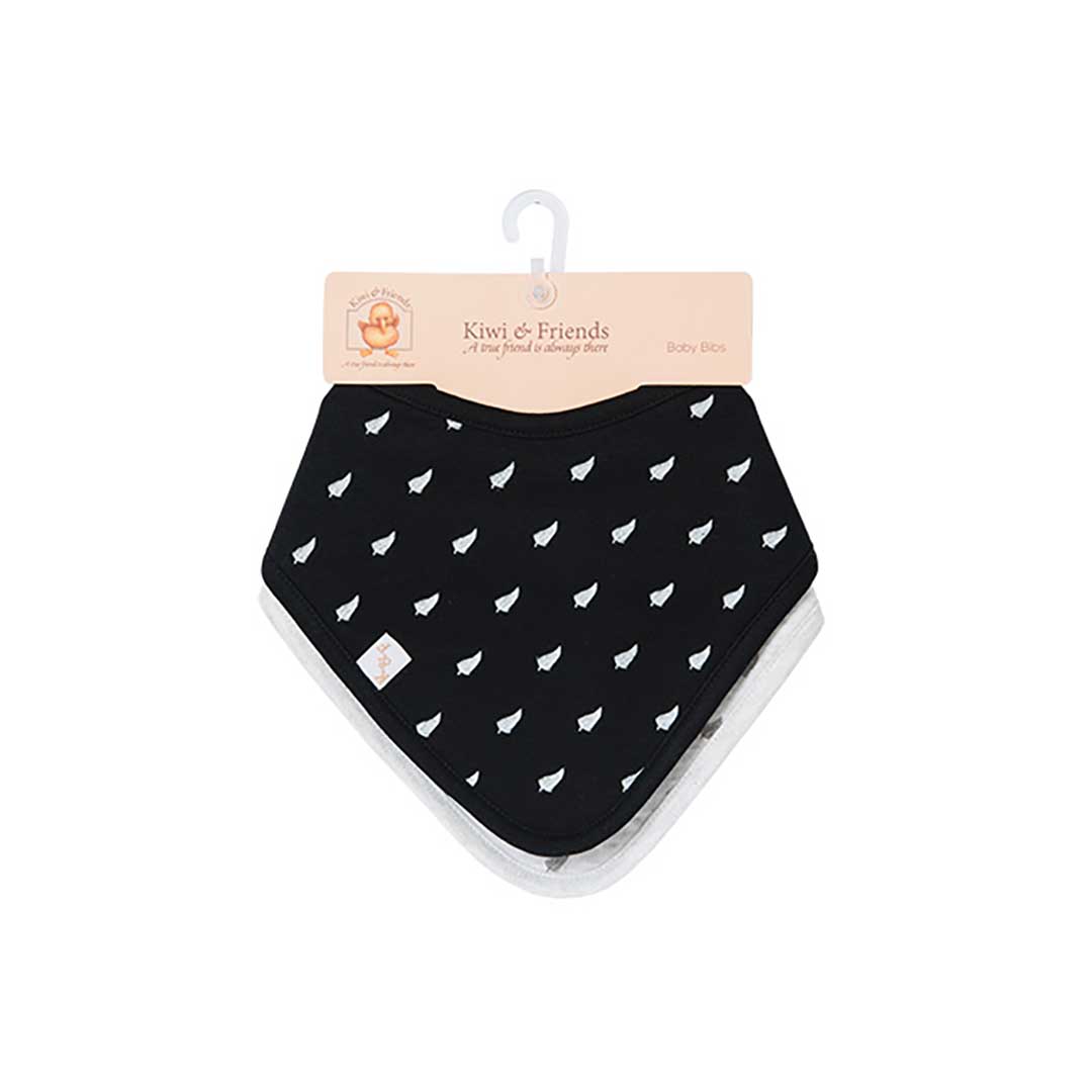 Kiwi & Friends Baby Fern Bandana Bibs Black-Silver Twin Pack