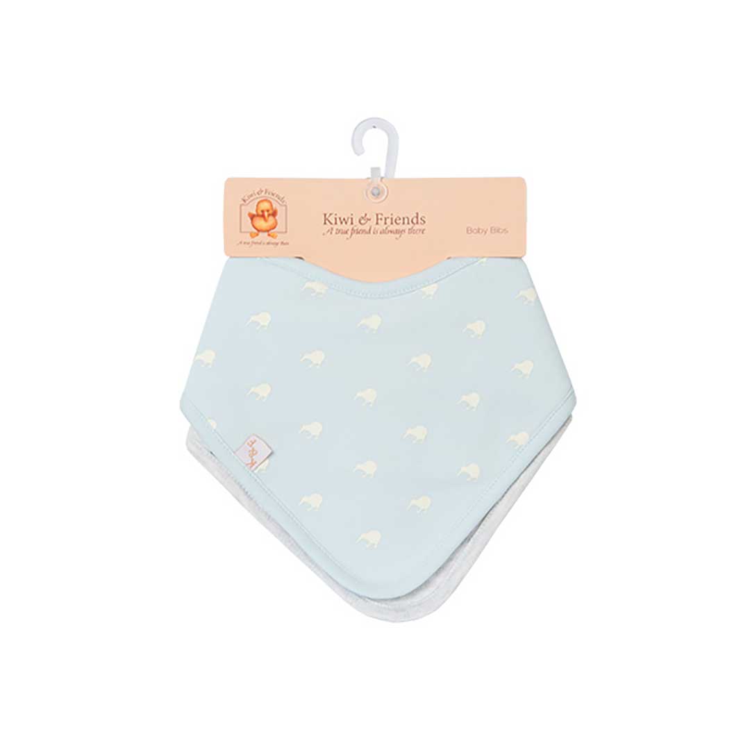 Kiwi & Friends Baby Kiwi Bandana Bibs Blue-Silver Twin Pack