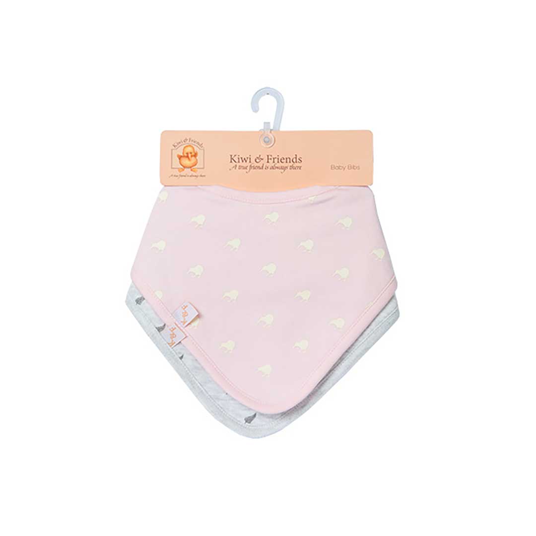 Kiwi & Friends Baby Kiwi Bandana Bibs Pink-Silver Twin Pack