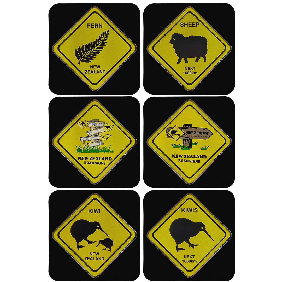 New Zealand Road Signs Coasters - Set Of 6