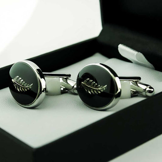 New Zealand Silver Fern Oval Cufflinks Boxed