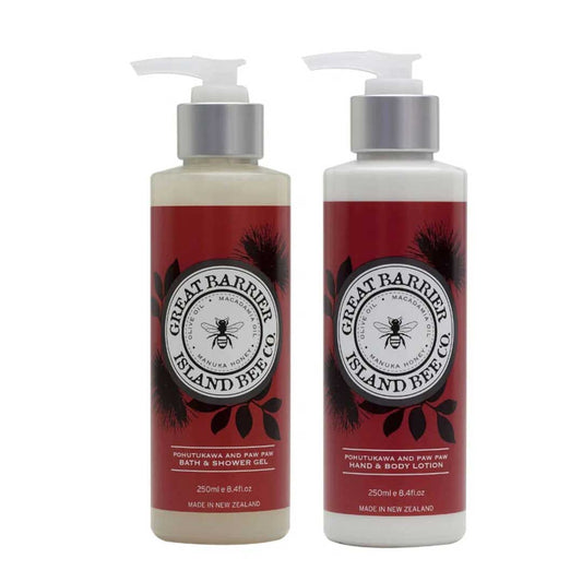 Pohutukawa & Paw Paw Gift Box - Hand Body Lotion - Shower Gel Open