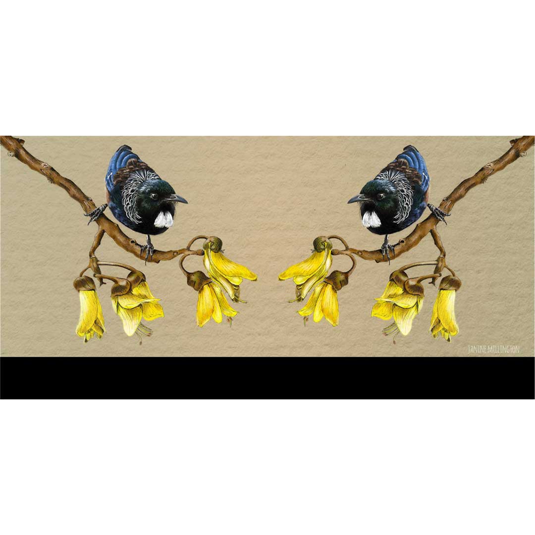 Reusable Coffee Cup Kowhai Two Tuis by Janine Millington Full design