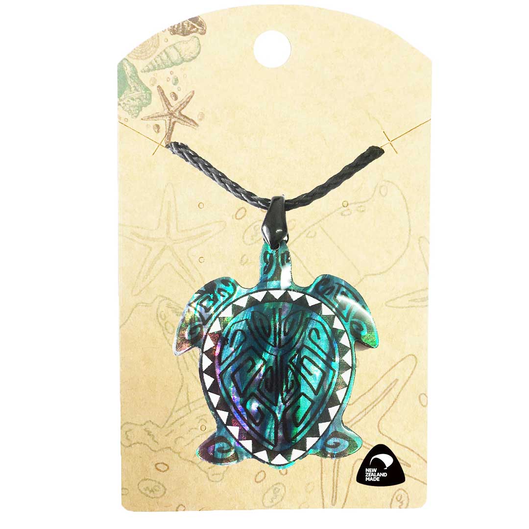 Turtle New Zealand Paua Shell Pendant with Koru Paua Design