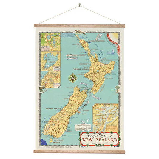 Vintage New Zealand Tourist Map Large