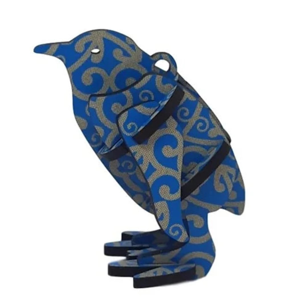 Little Penguin (kororā) Hanging Decoration Blue with Koru Design