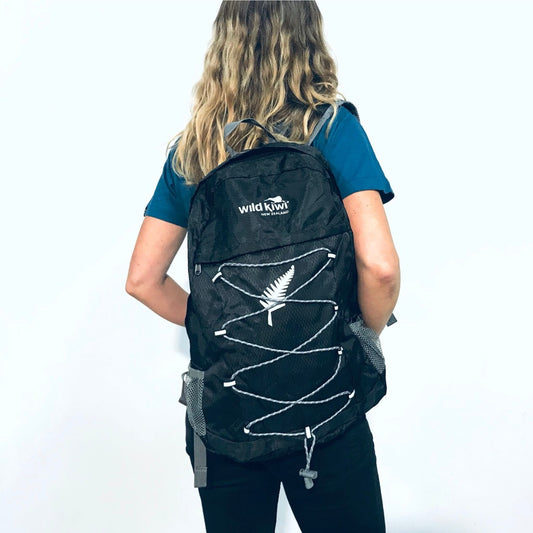 Wild Kiwi Silver Fern Pocket Pack Packable Backpack Black