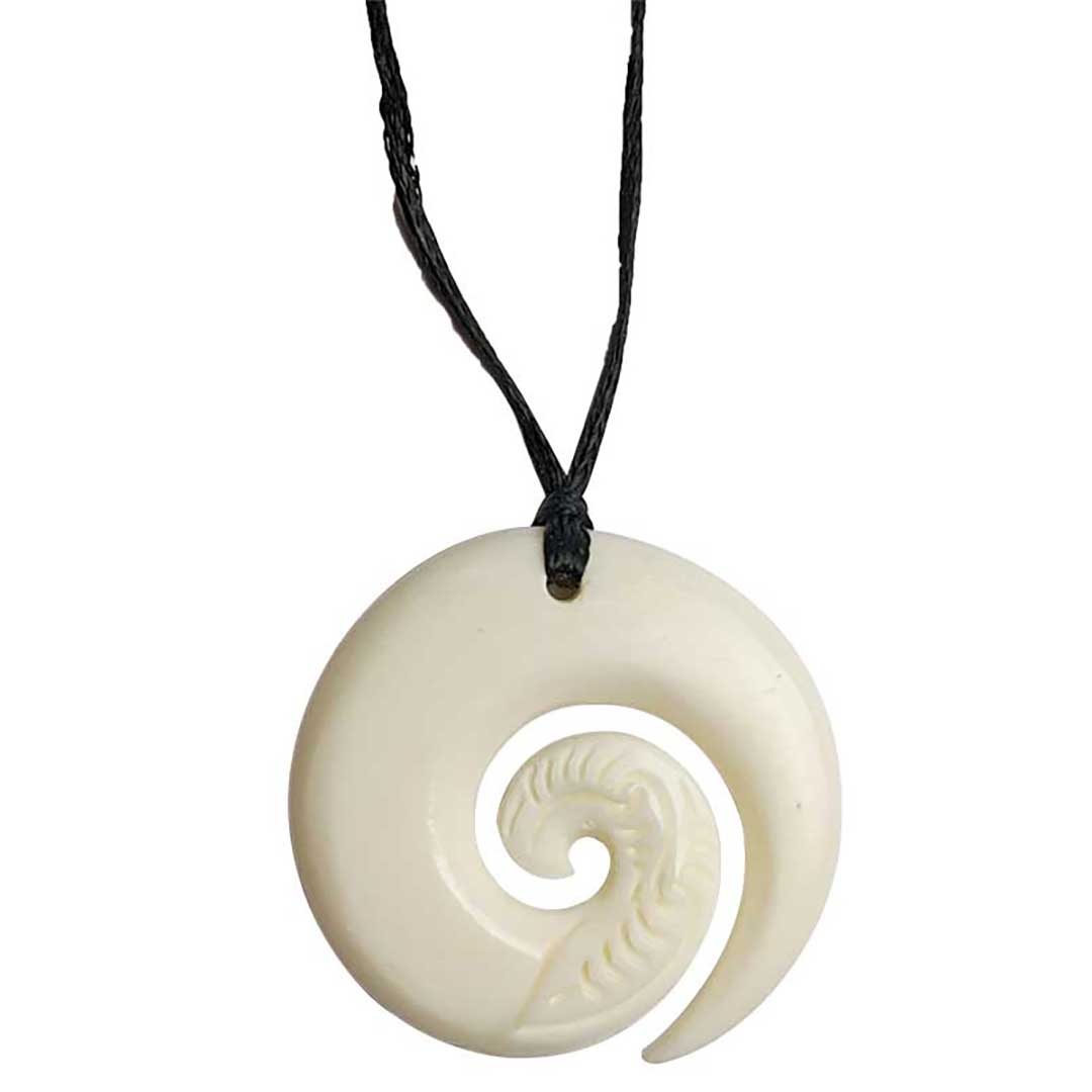Carved Koru & Fern Bone Pendant