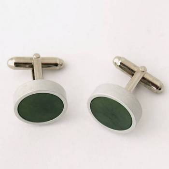 Greenstone Round Cuff Links with Satin Finish
