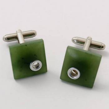 Greenstone Square Cuff Links with Sterling Silver Inlay