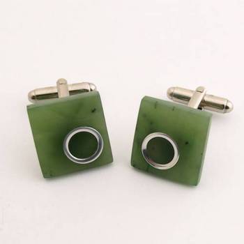 Greenstone Square Cuff Links with Silver & Greenstone Inlay