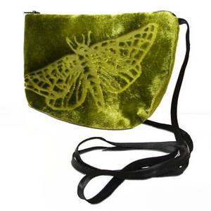 Handpainted Green Velvet Evening Purse Puriri Moth