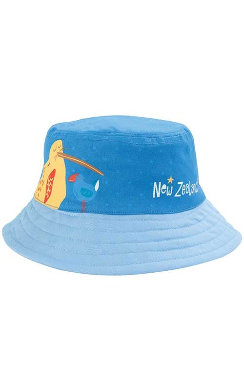Kids Kiwi and Ponga Blue Bucket Hat