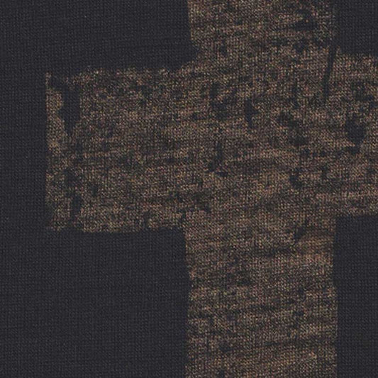 Merino Fingerless Gloves Black with Cross Print in Bronze Ink by Kate Watts Design