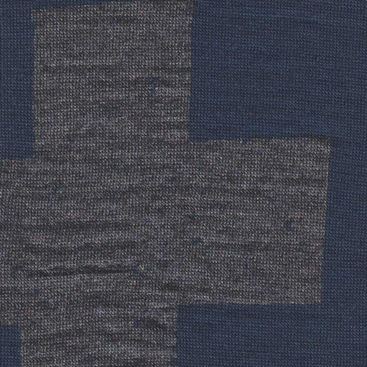 Merino Black Fingerless Gloves Dark Blue with Cross Print in Dark Metallic Ink by Kate Watts Design