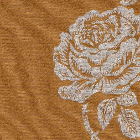 Merino Fingerless Gloves Mustard with Vintage Rose Print in Silver Ink by Kate Watts Design