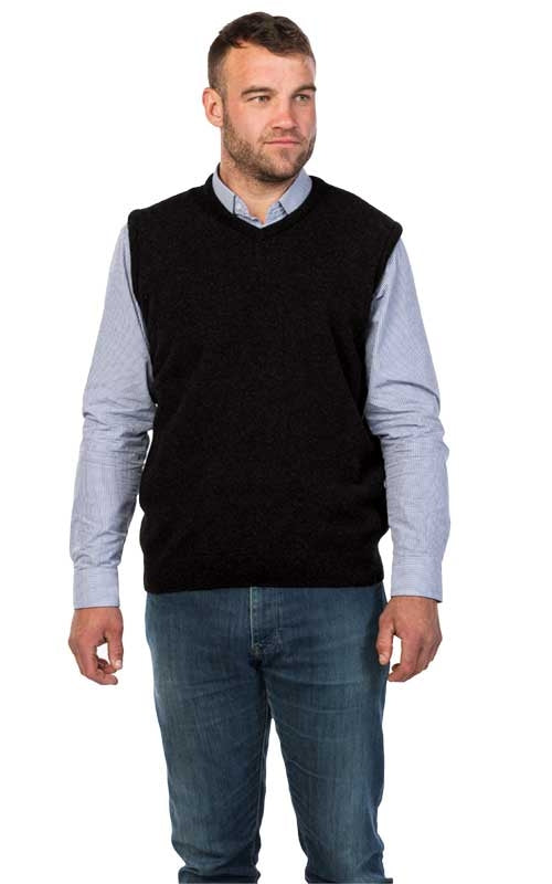 Native World Possum Merino Mens Plain Vest Black