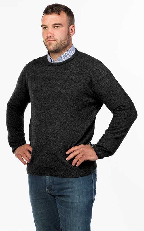 Native World Possum Merino Mens Crew Neck Sweater Charcoal
