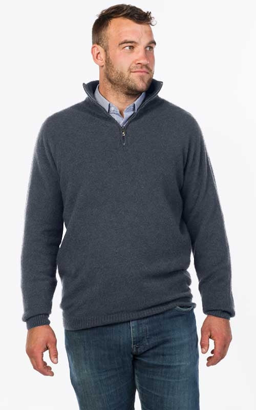 Native World Possum Merino Mens Half Zip Sweater Sky