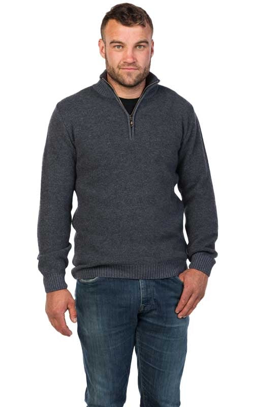 Native World Possum Merino Mens Textured Half Zip Sweater Sky