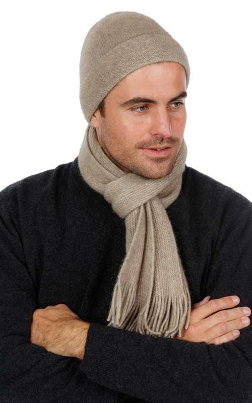 Native World Possum Merino Beanie Flax Model