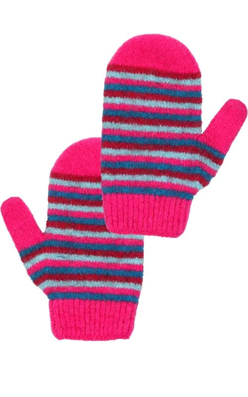 Native World Possum Merino Childrens Striped Mittens peony