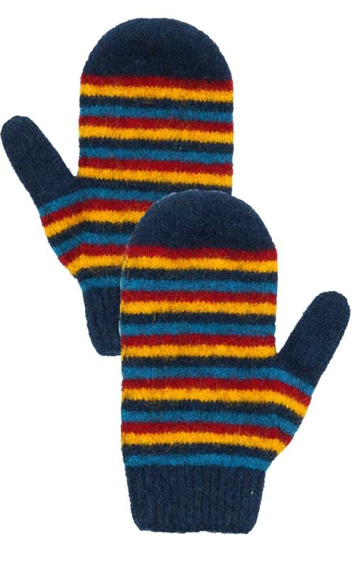 Native World Possum Merino Childrens Striped Mittens twilight