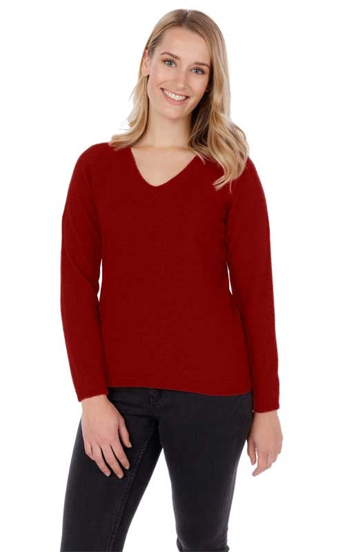 Native World Possum Merino Vee Neck Sweater Berry