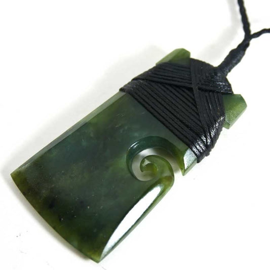 New Zealand Greenstone Hei Toki & Koru Pendant Side