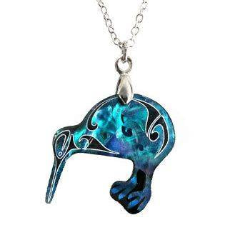 New Zealand Paua Shell Kiwi Pendant