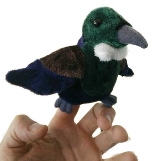 Native New Zealand Tui Bird Finger Puppet On Hand