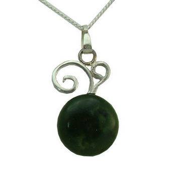 Sterling Silver and Greenstone Koru Pendant