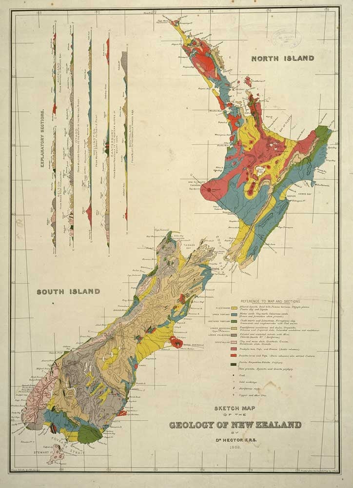 Vintage Geology of New Zealand Map - Detail