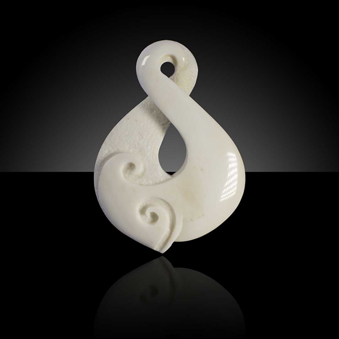Hand Carved Twist Koru Duo Bone Pendant by Peter Mitchell