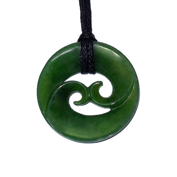 Nephrite Jade Large Disc Maori Style Double Koru Pendant Cord Necklace –  81stgeneration
