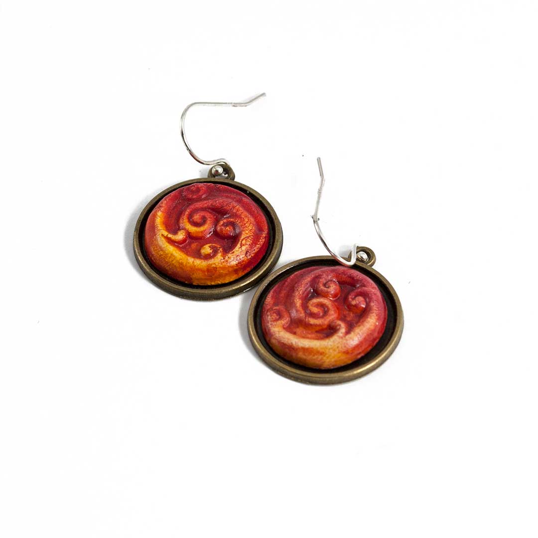 Ceramic Curled Red Koru Earrings by Craig Fletcher Side