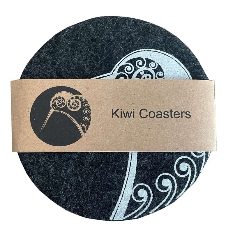 Ecofelt Coasters Kiwi on Dark Grey Set of 4 by Jo Luping